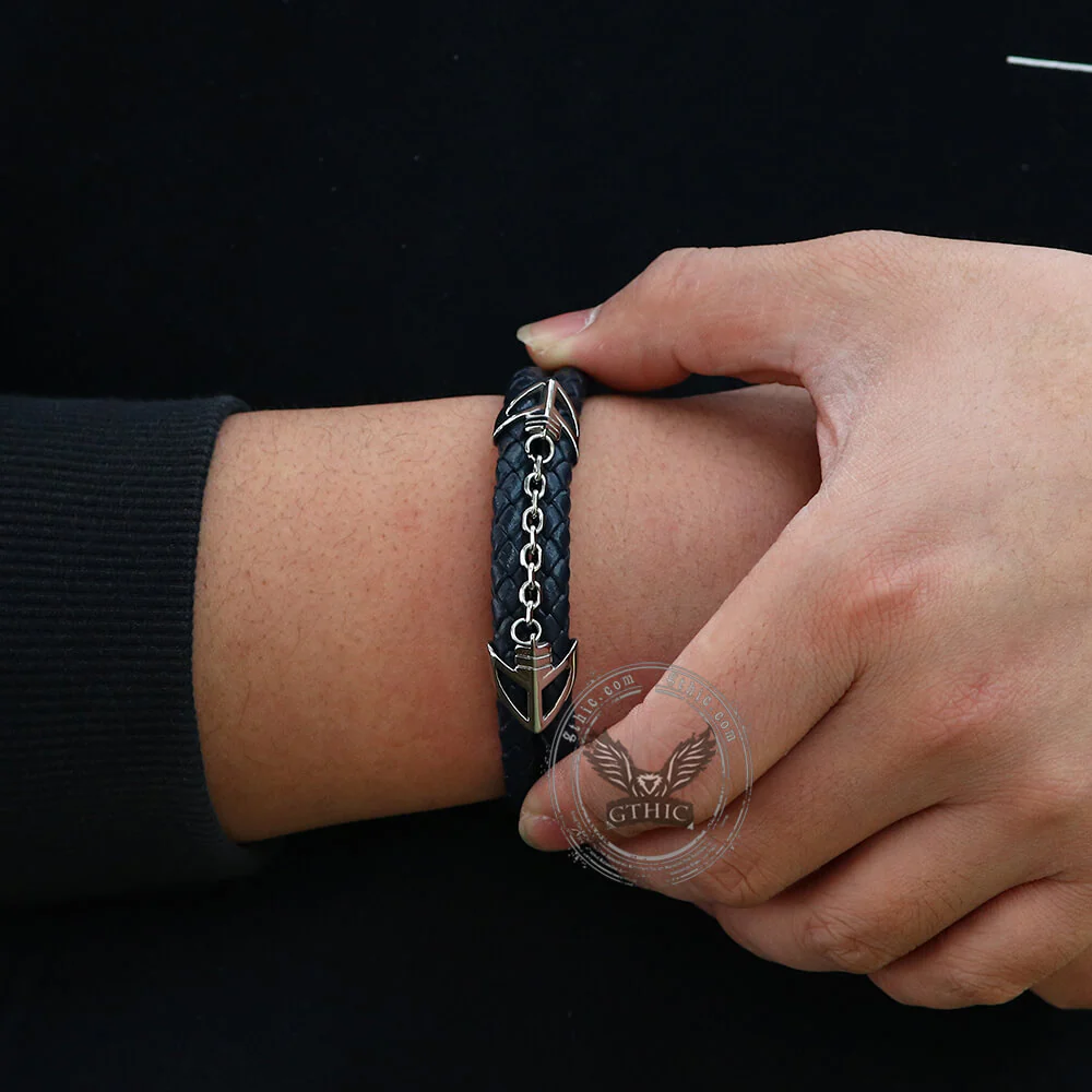 Double-Layer Braided Stainless Steel Leather Bracelet