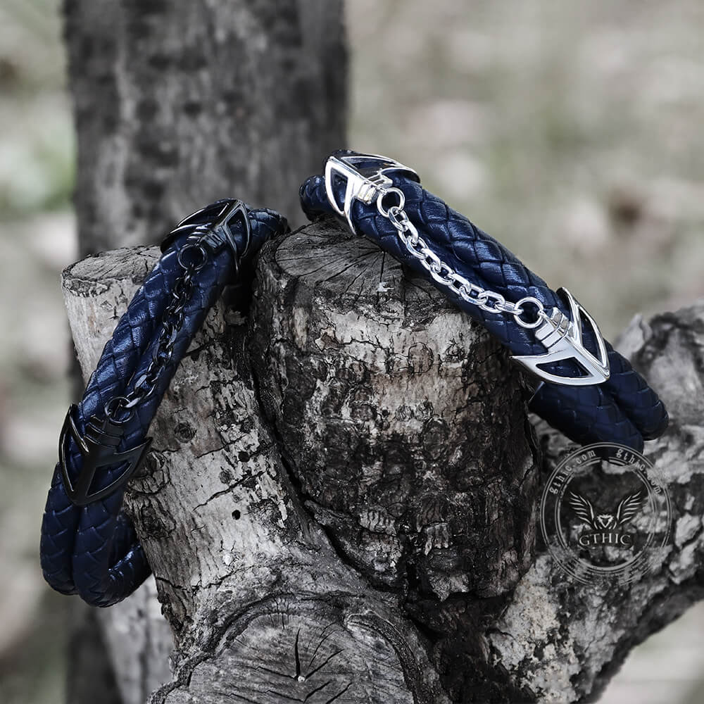 Double-Layer Braided Stainless Steel Leather Bracelet