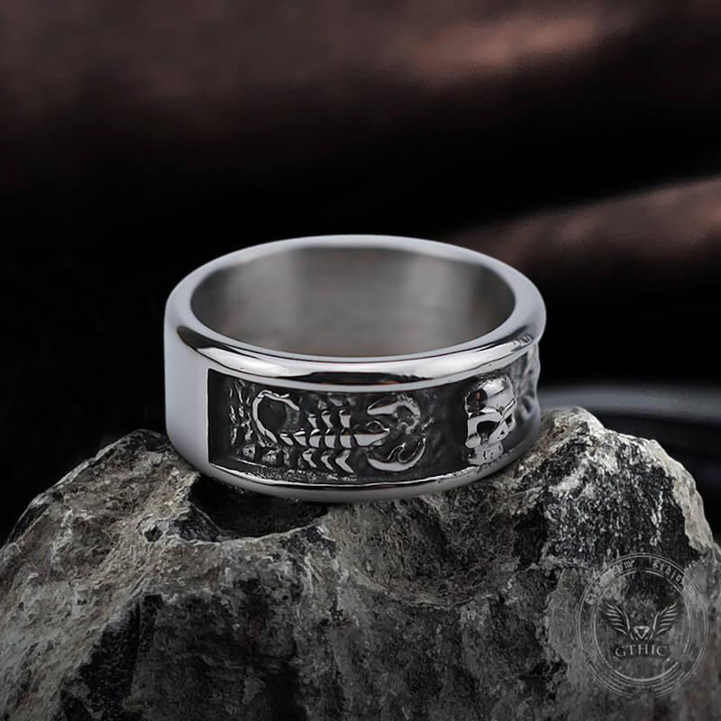6050-gothic-skull-with-scorpion-stainless-steel-ring-3.jpg Gothic Skull With Scorpion Stainless Steel Ring