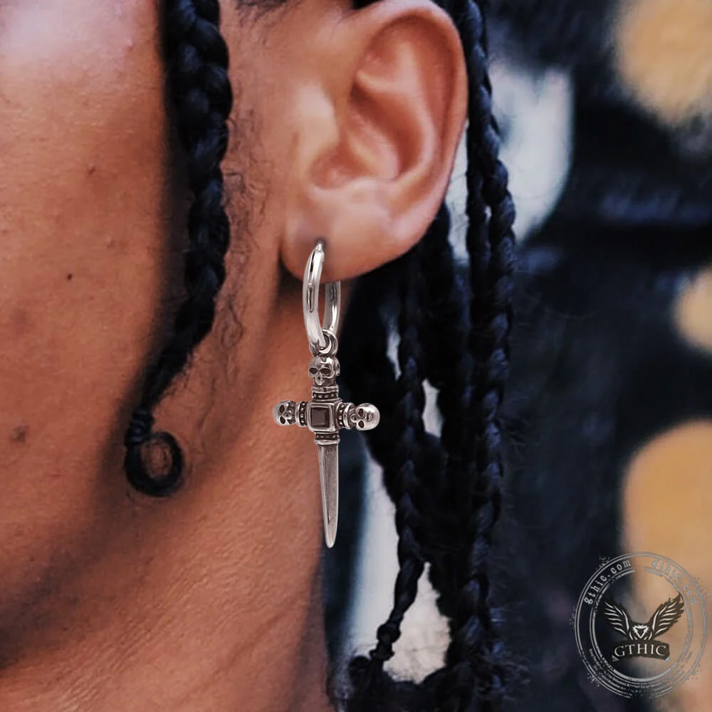 6056-sword-stainless-steel-skull-earring-3.webp Sword Stainless Steel Skull Earring