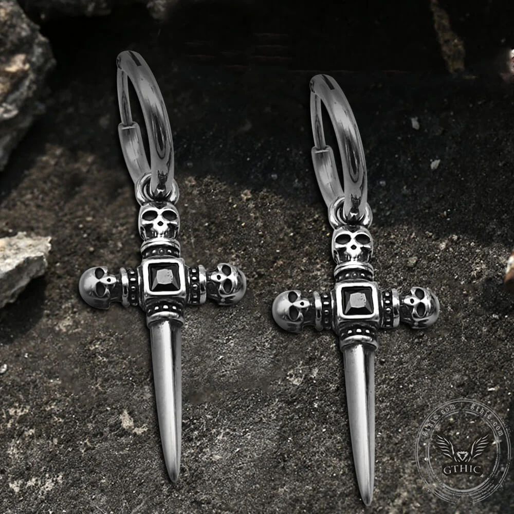 6056-sword-stainless-steel-skull-earring-7.webp Sword Stainless Steel Skull Earring