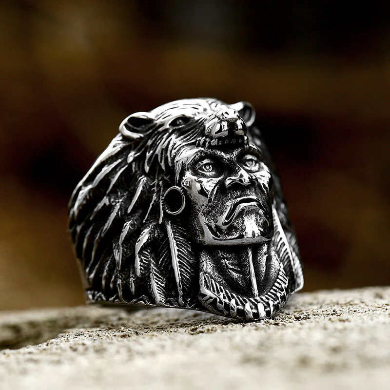 6068-indian-chief-stainless-steel-tribal-ring-1.webp Indian Chief Stainless Steel Tribal Ring