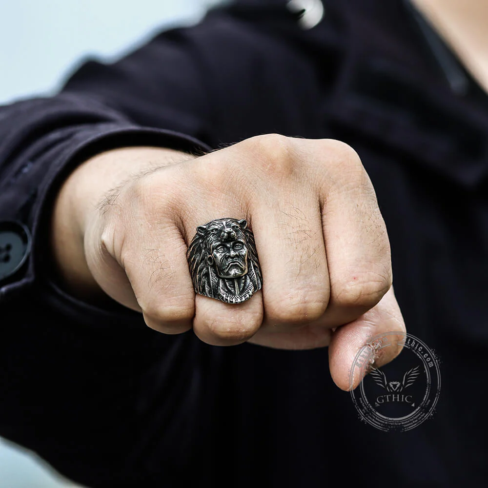 6068-indian-chief-stainless-steel-tribal-ring-2.webp Indian Chief Stainless Steel Tribal Ring