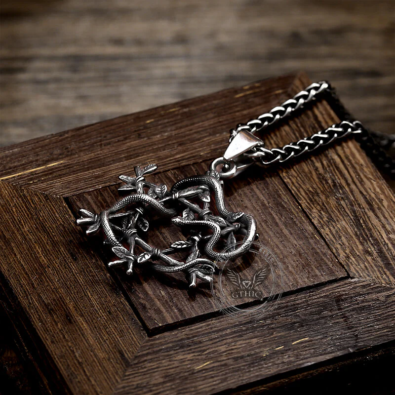Snake Entwined Star Stainless Steel Pendant