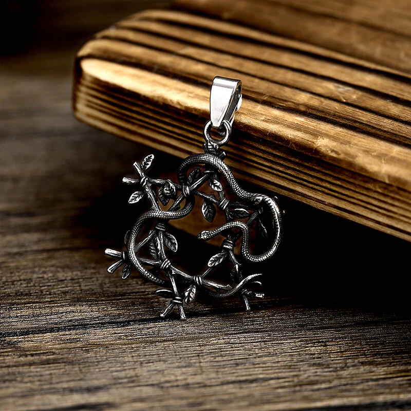 Snake Entwined Star Stainless Steel Pendant