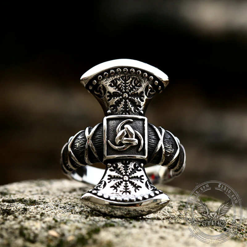 Triskele Helm of Awe Stainless Steel Viking Ring