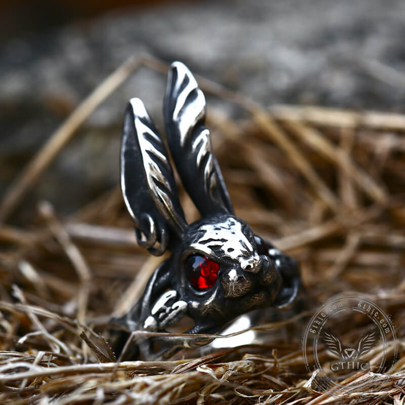 6457-red-eyes-rabbit-stainless-steel-animal-ring-1.jpg Red Eyes Rabbit Stainless Steel Animal Ring