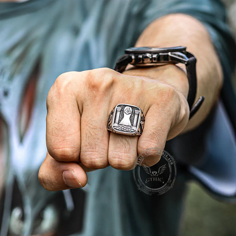Vintage Masonic Stainless Steel Men's Ring