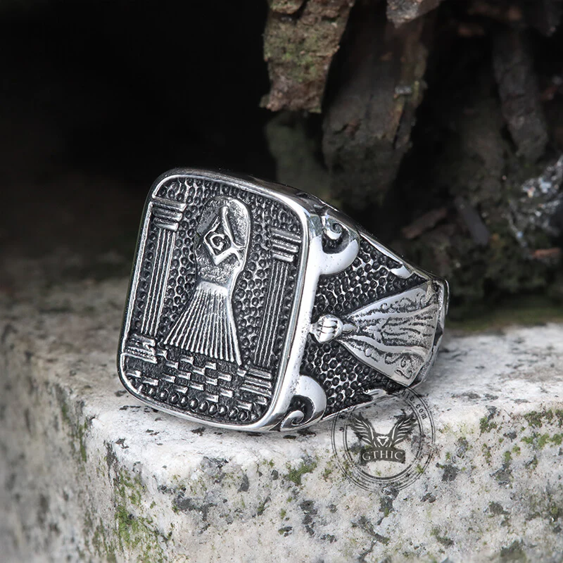 Vintage Masonic Stainless Steel Men's Ring