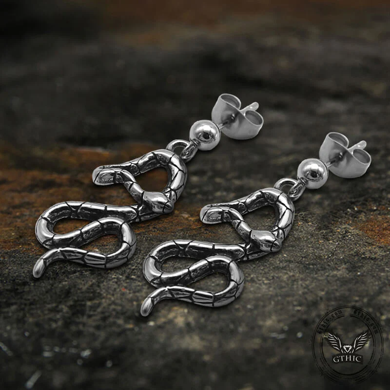 Crawling Snake Stainless Steel Animal Stud Earrings