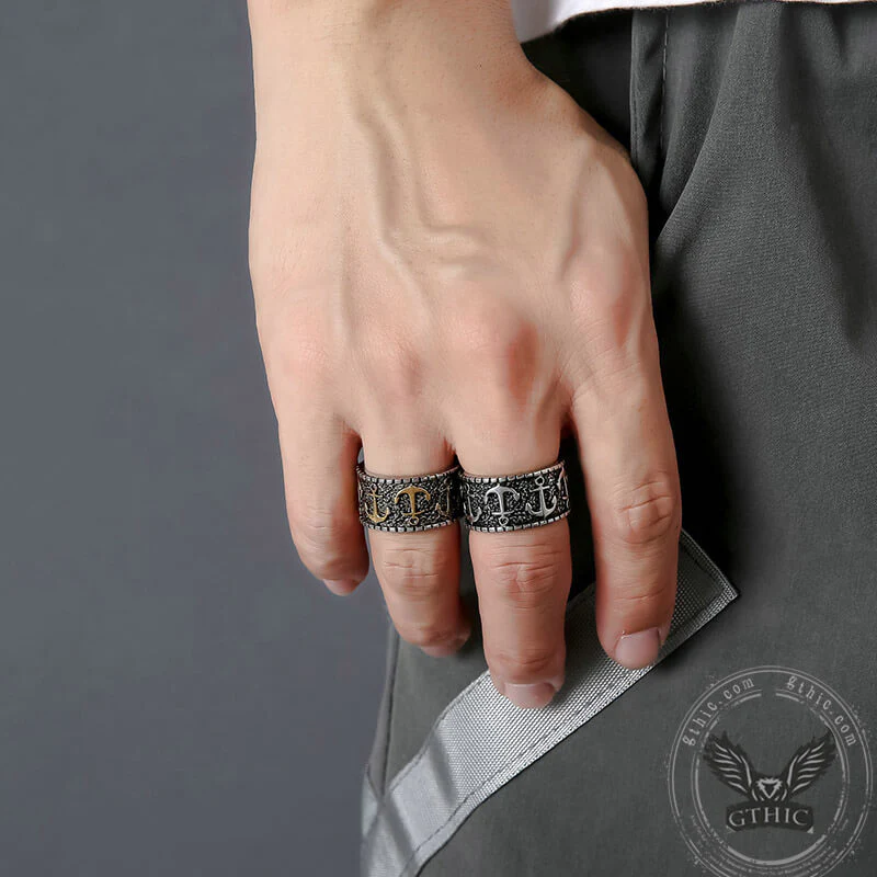 Vintage Anchor Stainless Steel Marine Ring