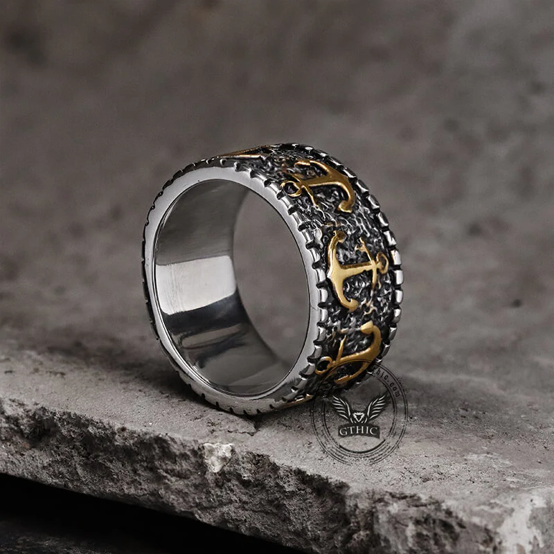 Vintage Anchor Stainless Steel Marine Ring