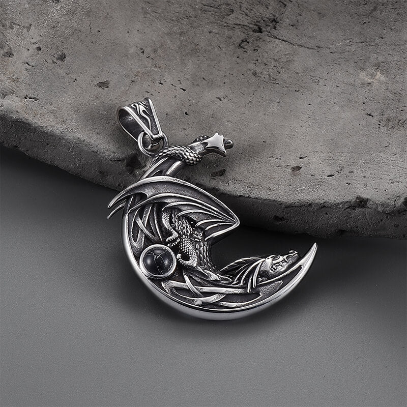 6756-black-and-green-pendant-only-black-and-green-pendant-only-variation-1.jpg Sleeping Dragon Moon Stainless Steel Pendant