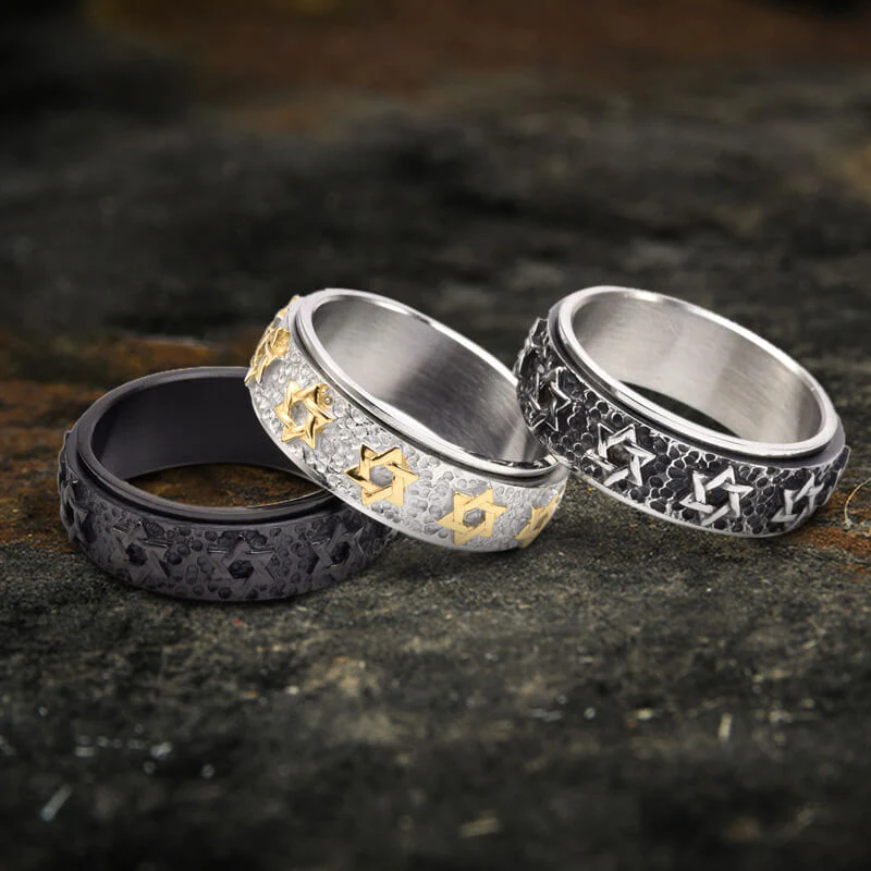 Vintage Hexagram Stainless Steel Spinner Ring