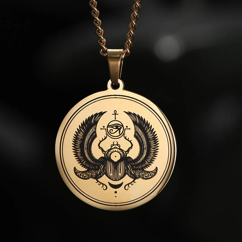 Egyptian Scarab Eye of Horus Stainless Steel Necklace