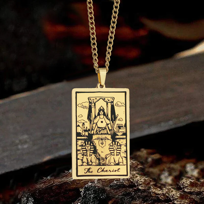 The Chariot Tarot Card Stainless Steel Necklace