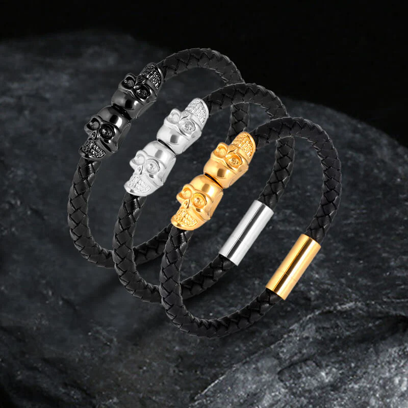 7182-double-skull-braided-stainless-steel-magnetic-buckle-leather-bracelet-1.webp Double Skull Braided Stainless Steel Magnetic Buckle Leather Bracelet