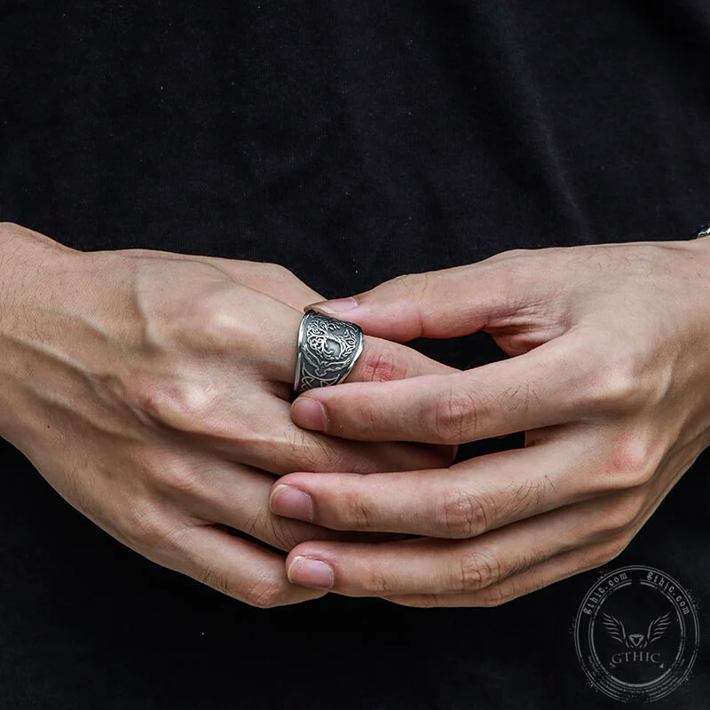Tree of Life Raven Stainless Steel Viking Ring