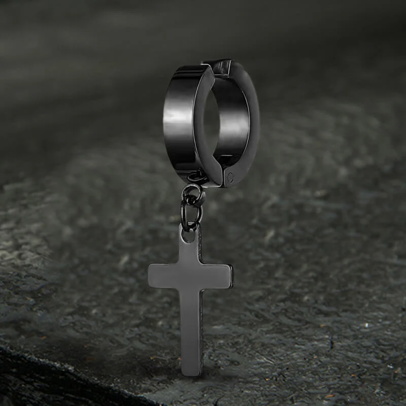 Simple Cross Stainless Steel Hoop Earrings