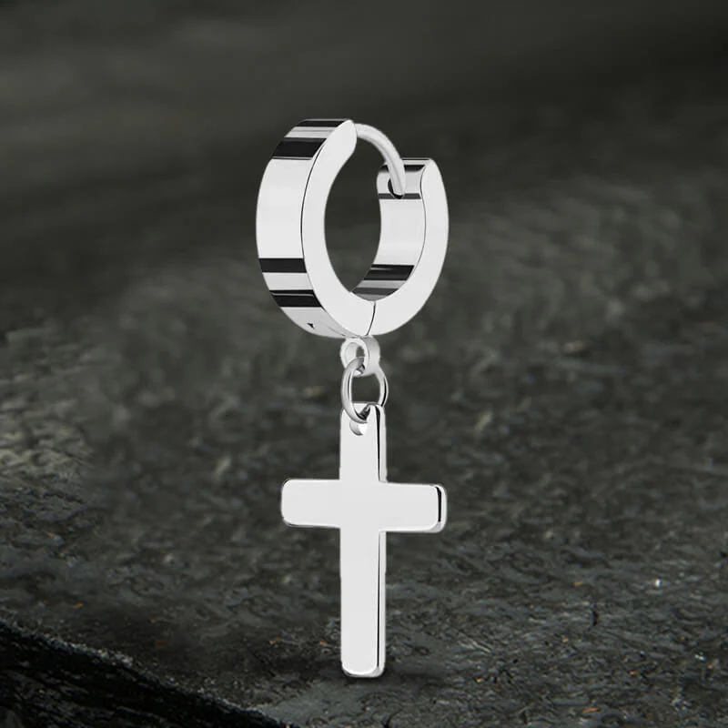 Simple Cross Stainless Steel Hoop Earrings