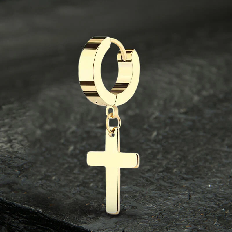 Simple Cross Stainless Steel Hoop Earrings