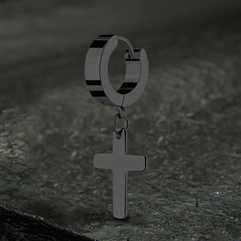 Simple Cross Stainless Steel Hoop Earrings