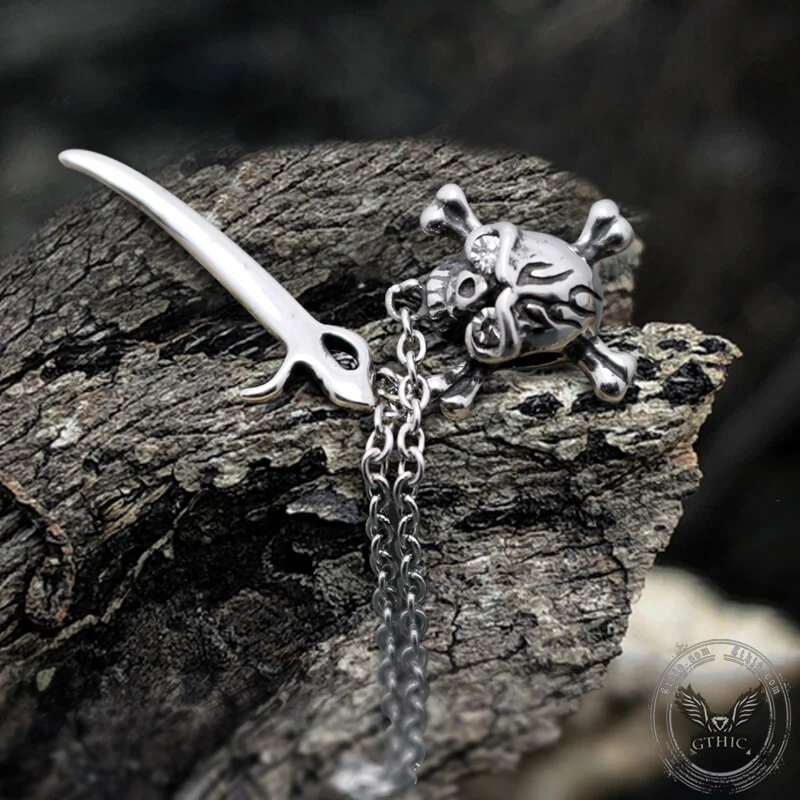 Gothic Sword Crossbone Stainless Steel Skull Stud Earrings