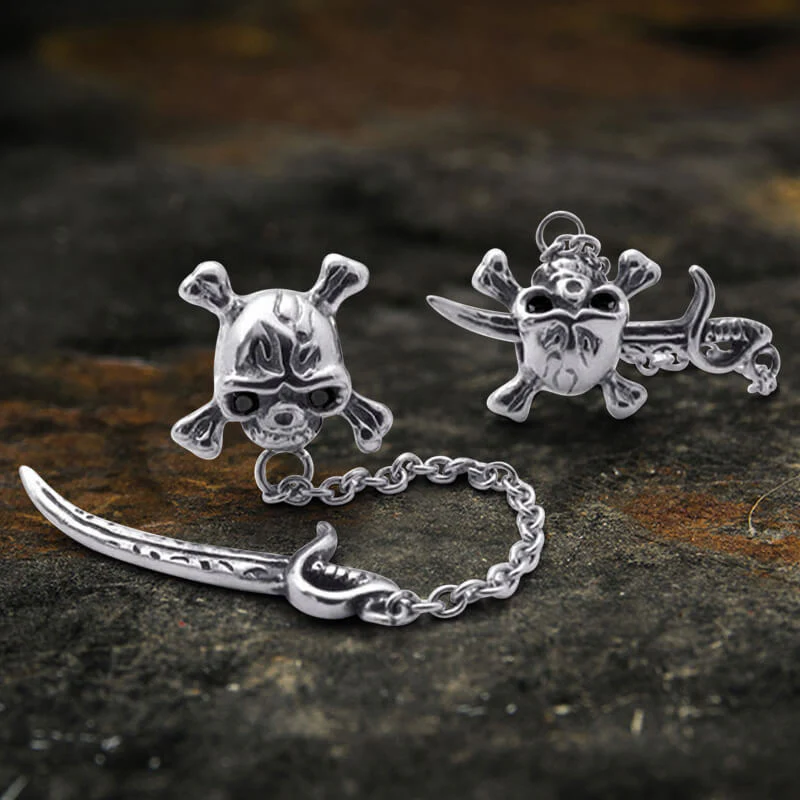 Gothic Sword Crossbone Stainless Steel Skull Stud Earrings