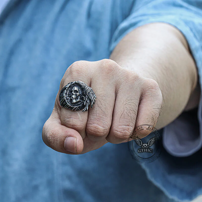 7961-crow-stainless-steel-skull-ring-2.webp Crow Stainless Steel Skull Ring