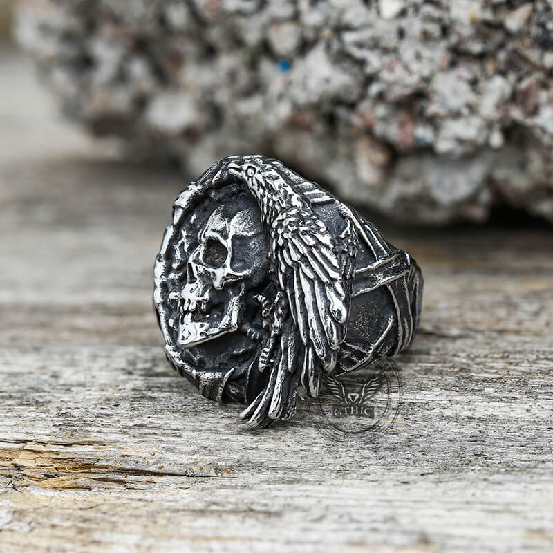 7961-crow-stainless-steel-skull-ring-4.jpg Crow Stainless Steel Skull Ring