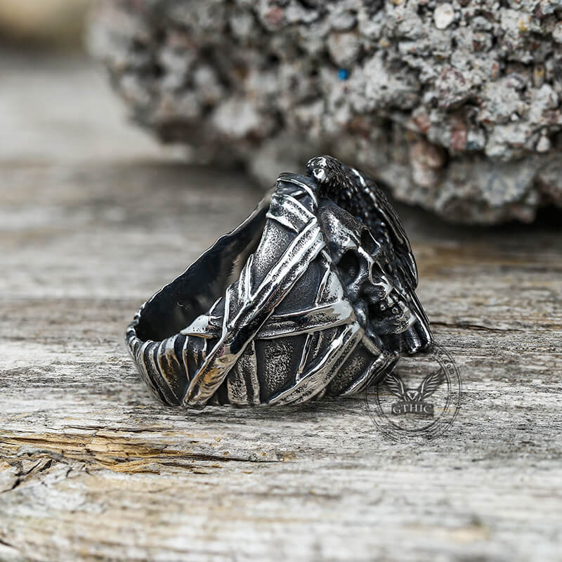 7961-crow-stainless-steel-skull-ring-5.jpg Crow Stainless Steel Skull Ring