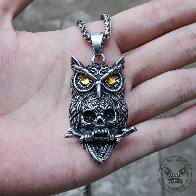 7972-owl-stainless-steel-gemstone-skull-pendant-2.webp Owl Stainless Steel Gemstone Skull Pendant