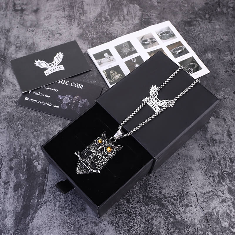7972-owl-stainless-steel-gemstone-skull-pendant-7.jpg Owl Stainless Steel Gemstone Skull Pendant