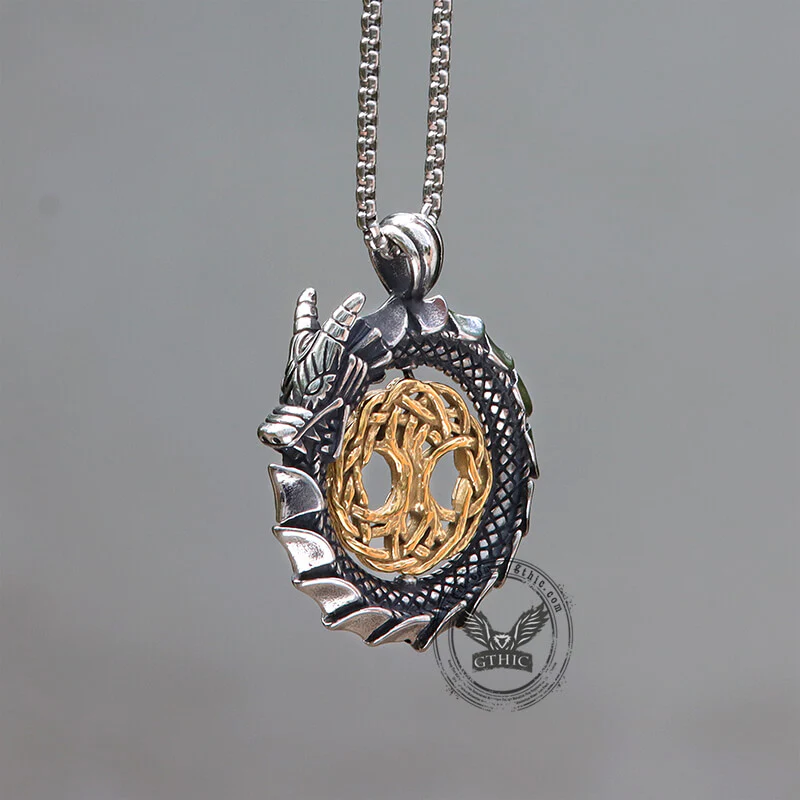 Ouroboros Tree of Life Stainless Steel Spinner Pendant