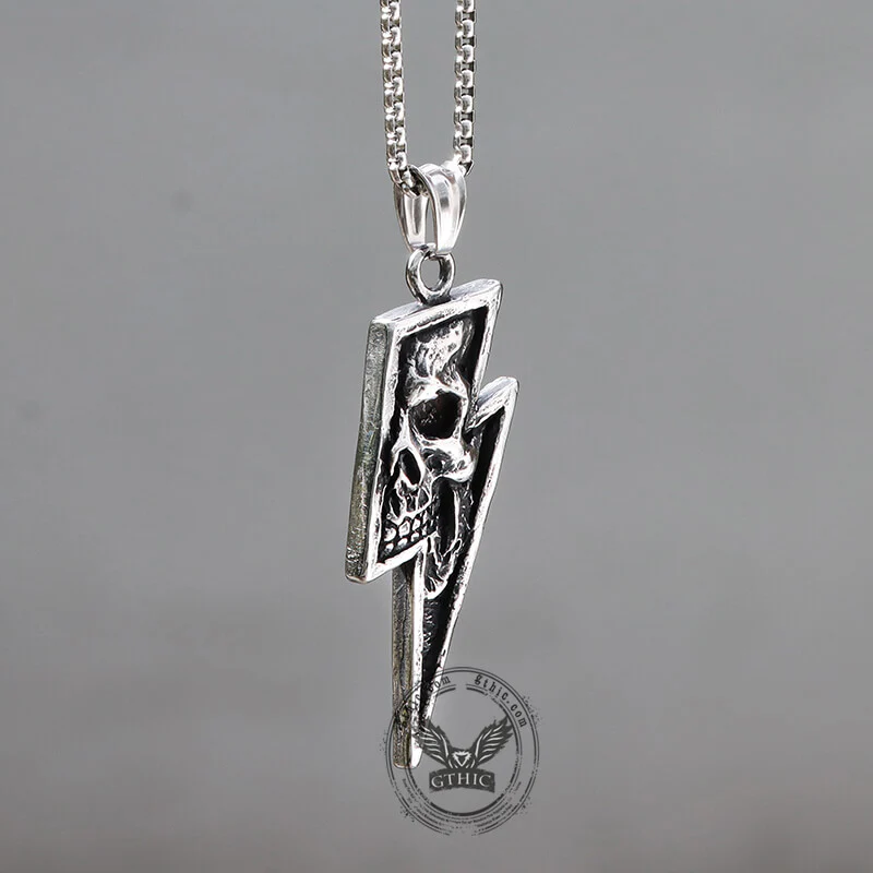 Vintage Lightning Bolt Skull Stainless Steel Pendant