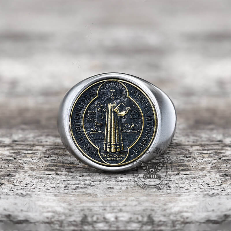 8009-saint-benedict-stainless-steel-ring-4.jpg Saint Benedict Stainless Steel Ring