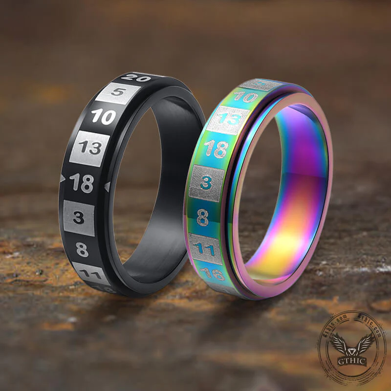 D20 Random Number Stainless Steel Spinner Dice Ring