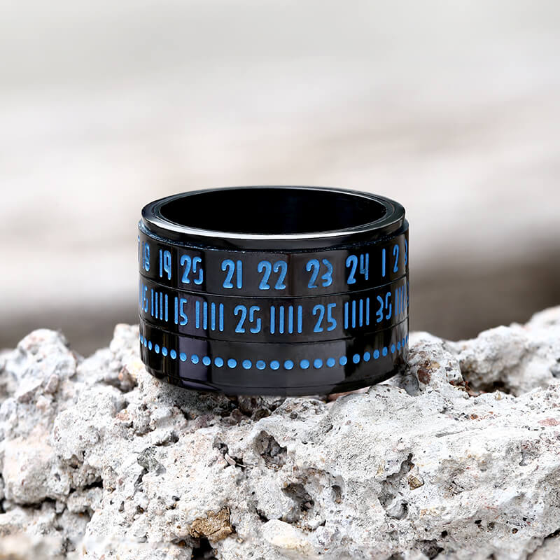 Luminous Arabic Numerals Stainless Steel Spinner Ring