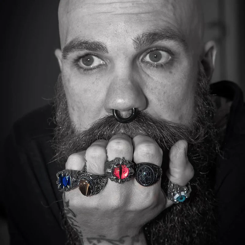 Black Turquoise Patterned Stainless Steel Ring