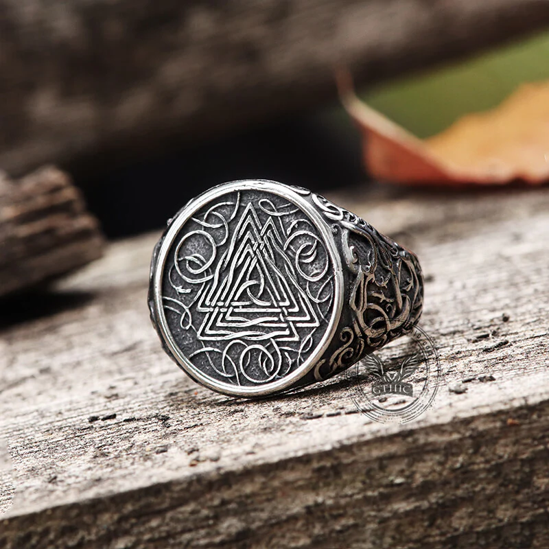 Urnes Valknut Stainless Steel Viking Ring
