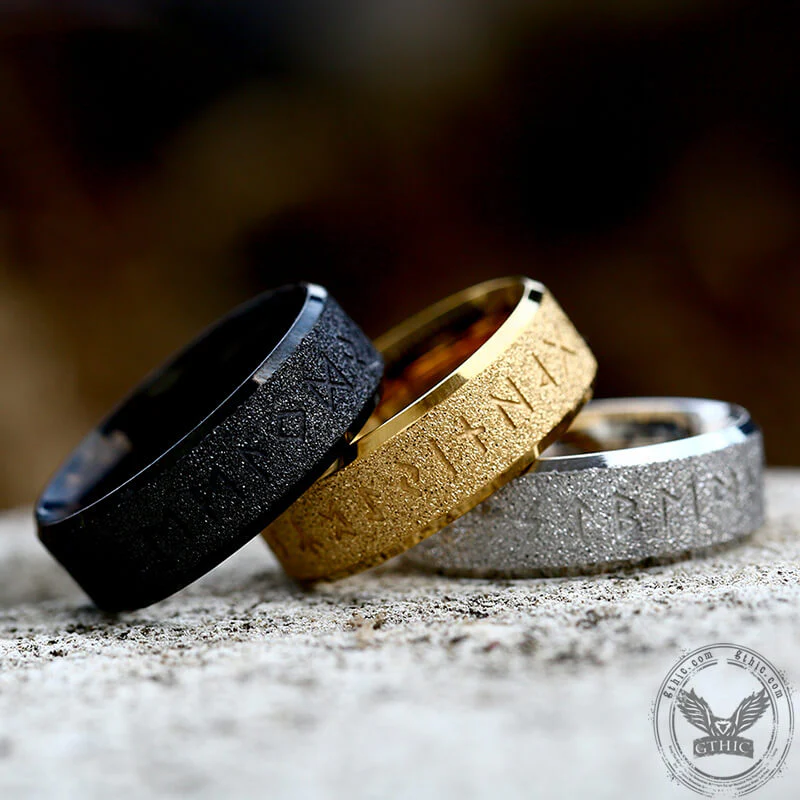 Viking Runes Stainless Steel Frosted Ring