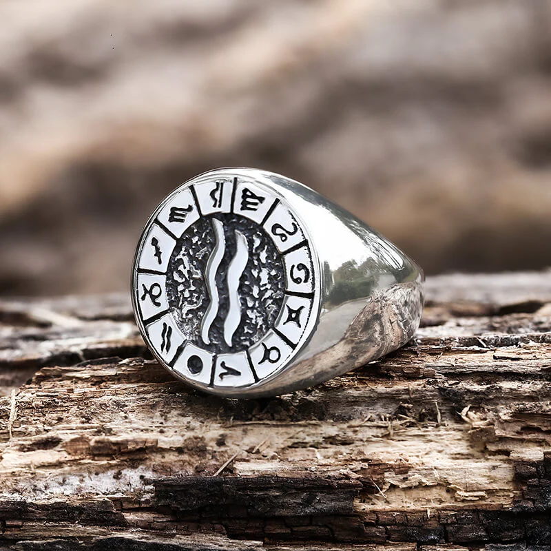 Zodiac Signs Symbol Stainless Steel Ring