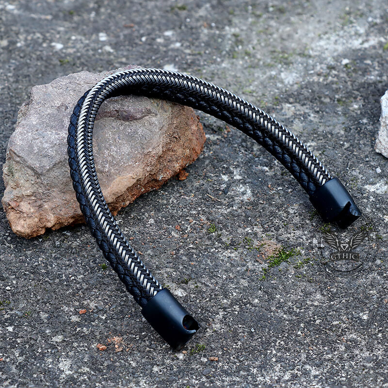 8812-double-braided-leather-stainless-steel-bracelet-6.jpg Double Braided Leather Stainless Steel Bracelet