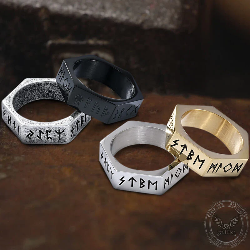 8868-viking-runes-hexagon-stainless-steel-geometric-ring-1.webp Viking Runes Hexagon Stainless Steel Geometric Ring