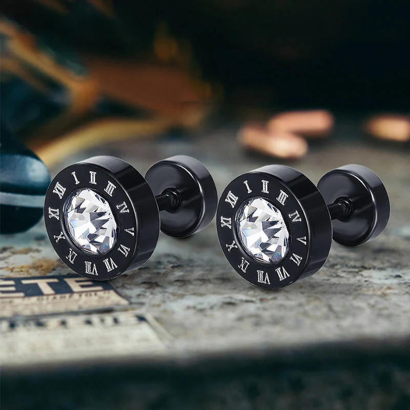 Roman Numeral Stainless Steel Punk Stud Earrings