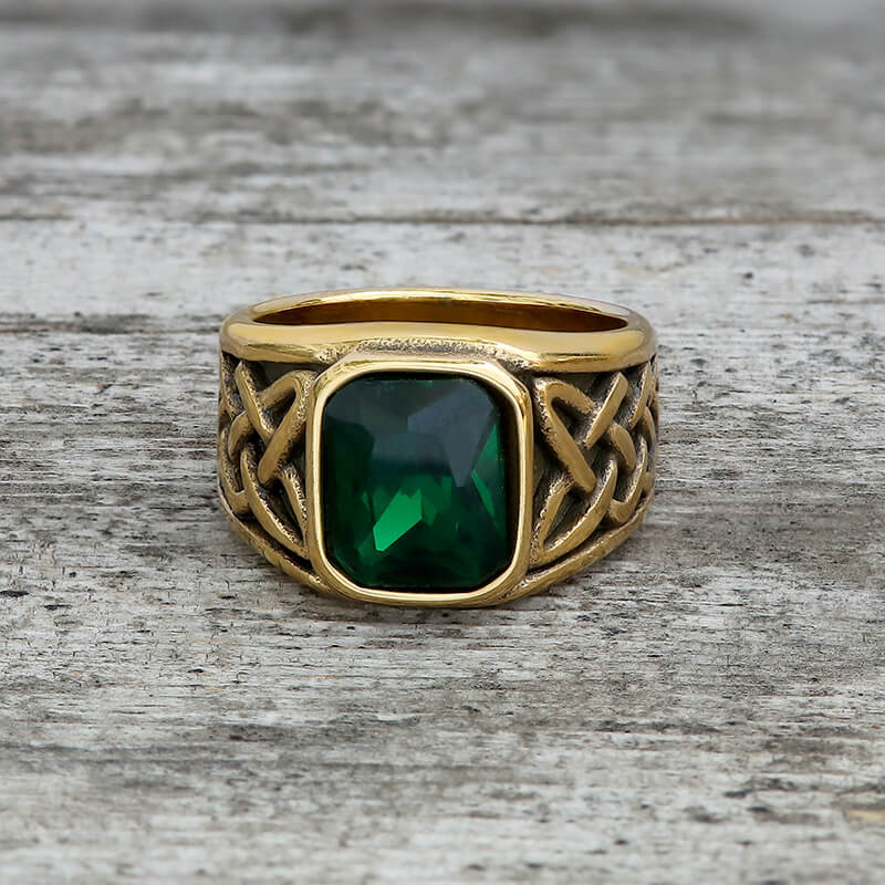 8974-gold-green-6.5-gold-green-6.5-variation-1.jpg Viking Celtic Knot Gem-set Stainless Steel Ring