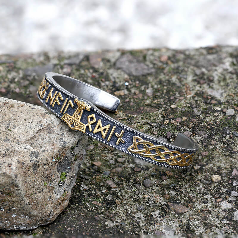 9083-stainless-steel-silver-gold-stainless-steel-silver-gold-variation-1.jpg Celtic Knot Mjolnir Runes Stainless Steel Viking Bracelet