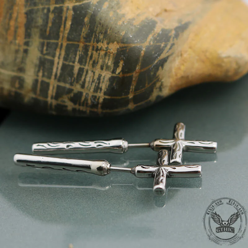Punk Stainless Steel Cross Stud Earrings