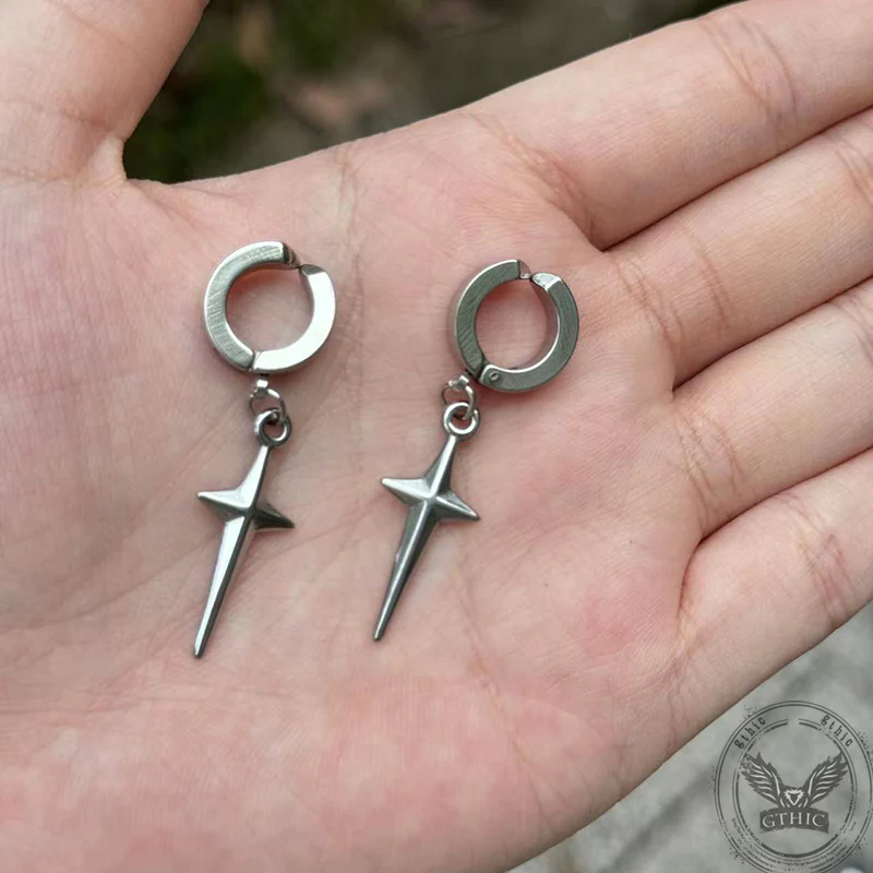 4 Pointed Star Stainless Steel Hoop Earrings