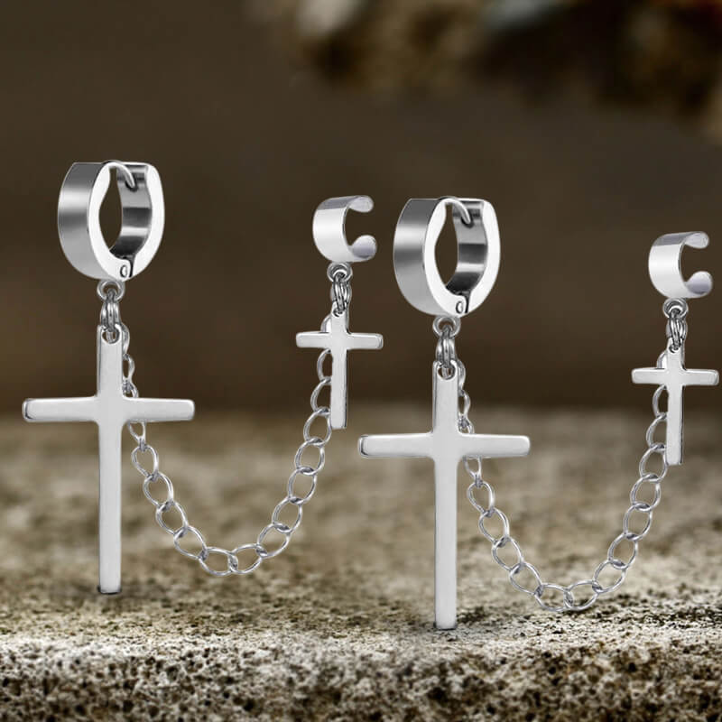 Punk Cross Tassel Stainless Steel Earrings